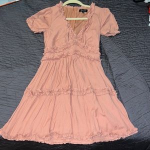 Trixxi V-Neck Pink Ruffle Mini Dress, Size S